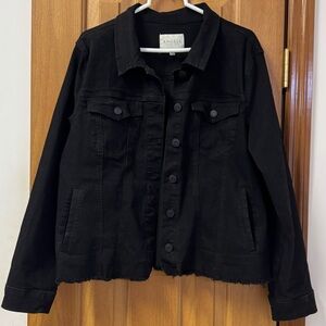 Stylish Angels Forever Young Edgy Dark Black Denim Jean Jacket Women's XL Y2K